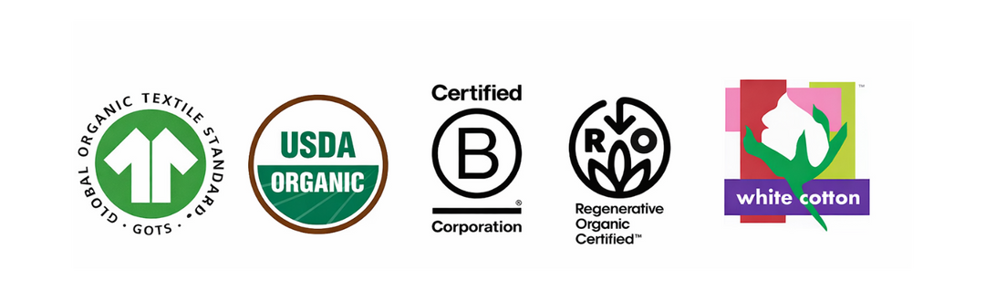 Collection of organic and certification logos on a white background