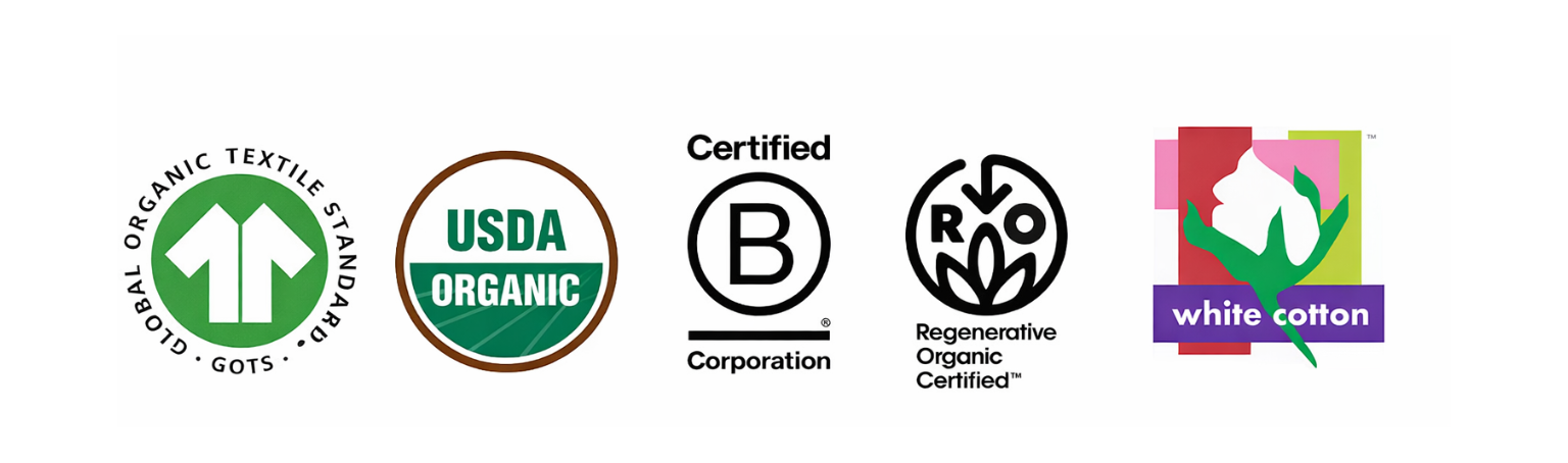 Collection of organic and certification logos on a white background