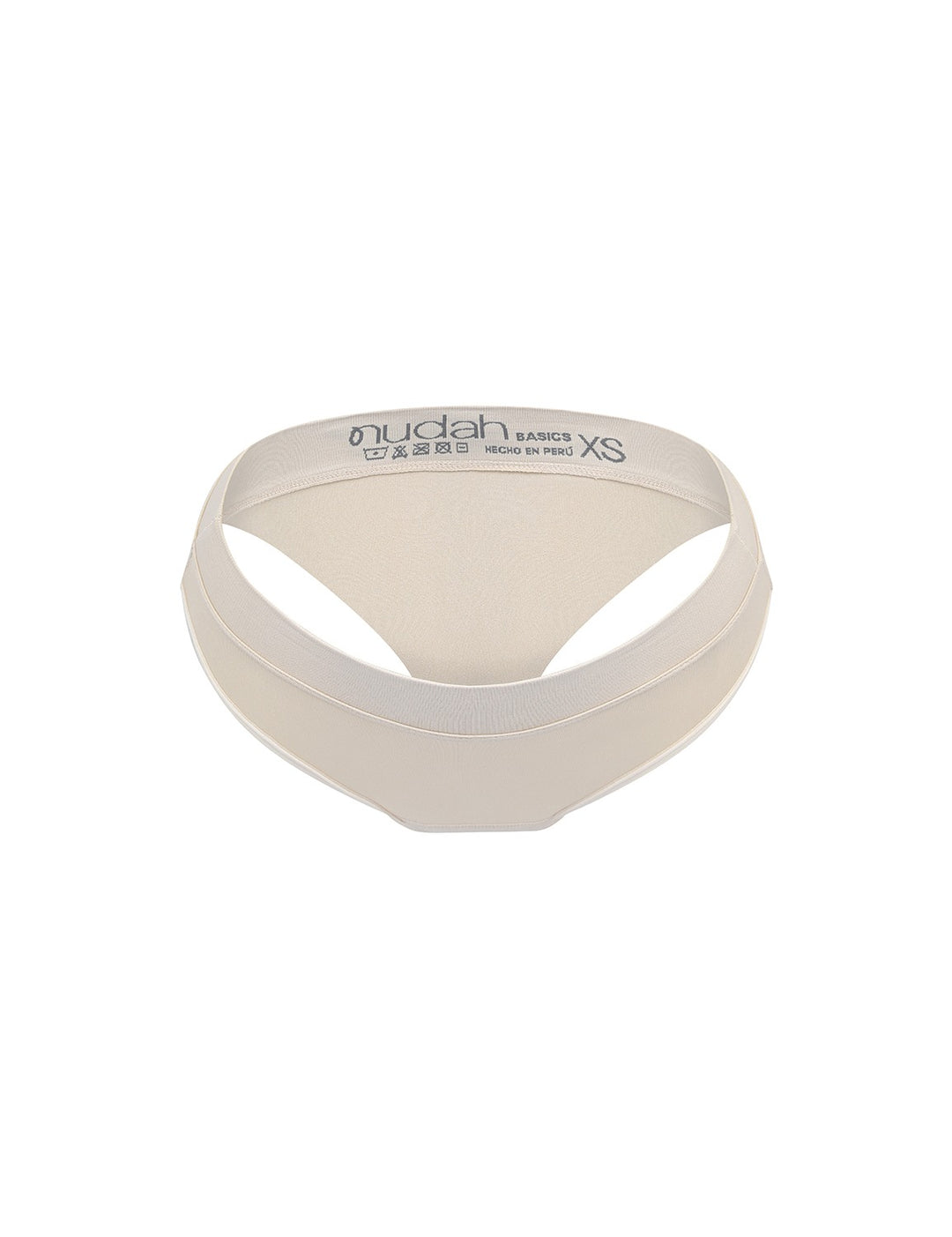 Light bikini bottom in light beige with branded waistband label