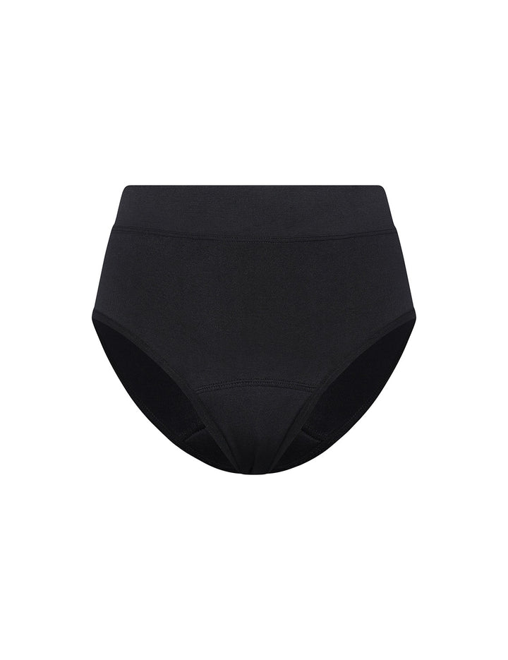 Heavy absorbency bikini in black, high-rise with full coverage