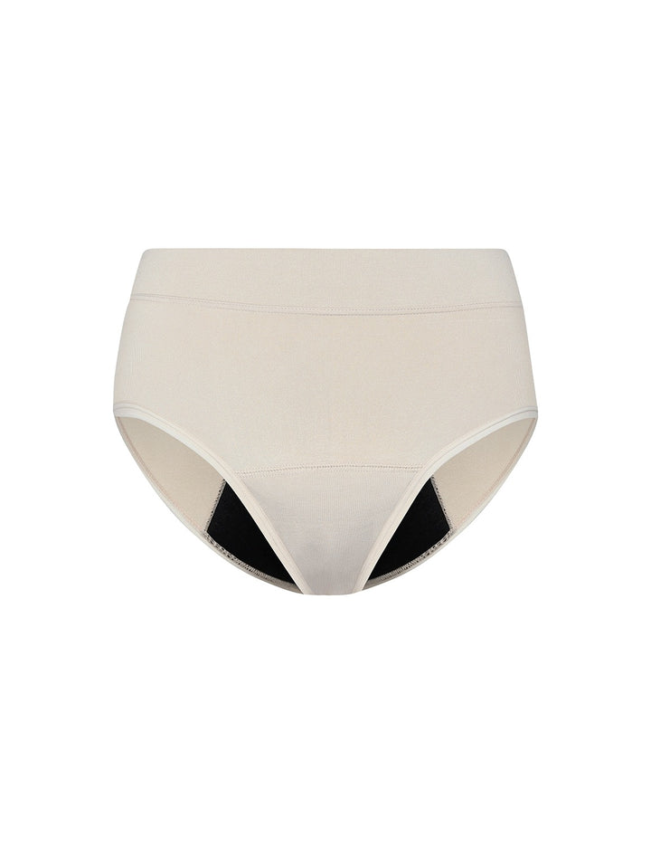 Heavy absorbency brief in beige, back view with full coverage
