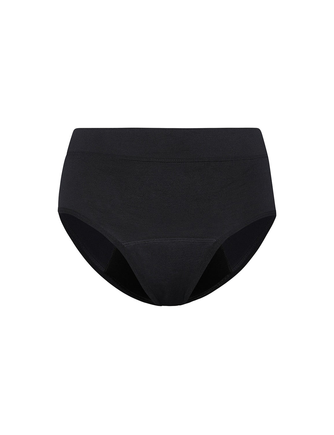 Heavy absorbency brief in black, front view with full-coverage fit