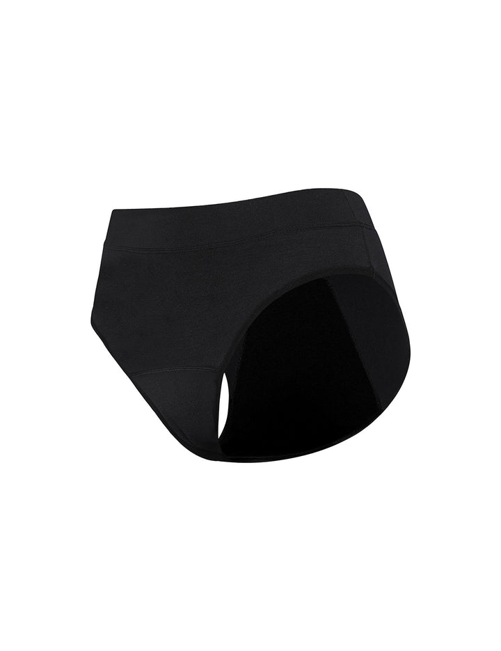 Heavy absorbency brief in black, side view with full back coverage