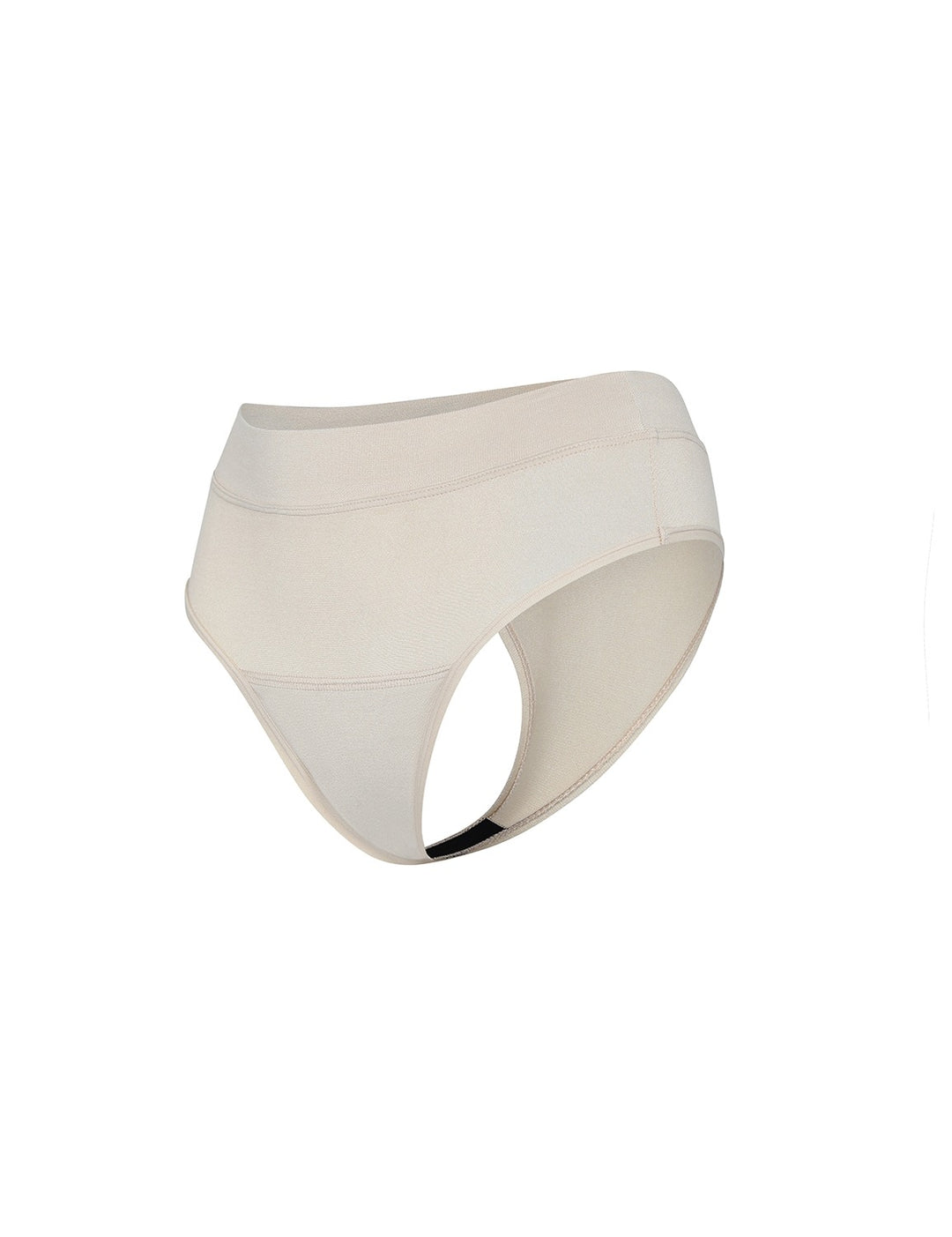 Light absorbency thong in beige, angled view
